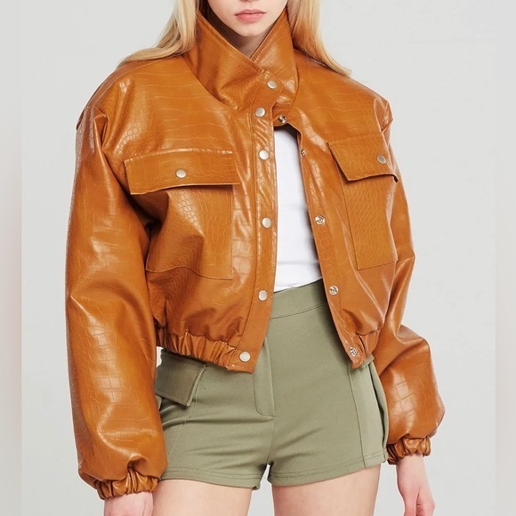 Storets Hazel Croc Pleather Bomber Jacket